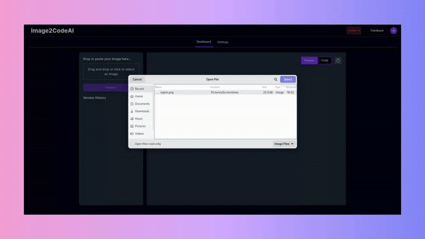 Image to Tailwind CSS converter demo showing AI generating Tailwind utility classes from a design